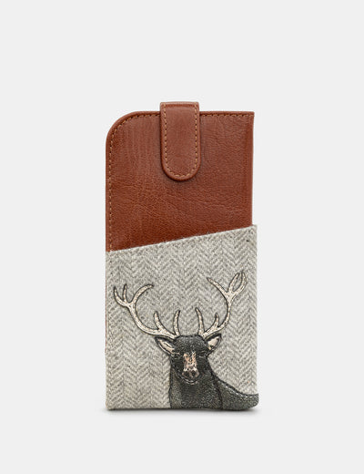 Stag Tweed & Brown Leather Glasses Case - Yoshi