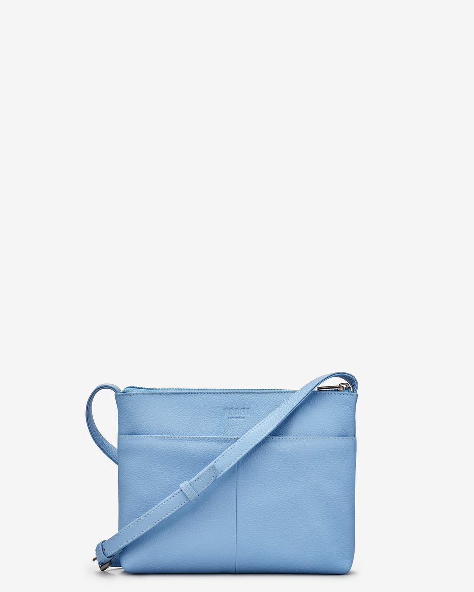 Bee Happy Blue Leather Parker Cross Body Bag Handbag By Yoshi