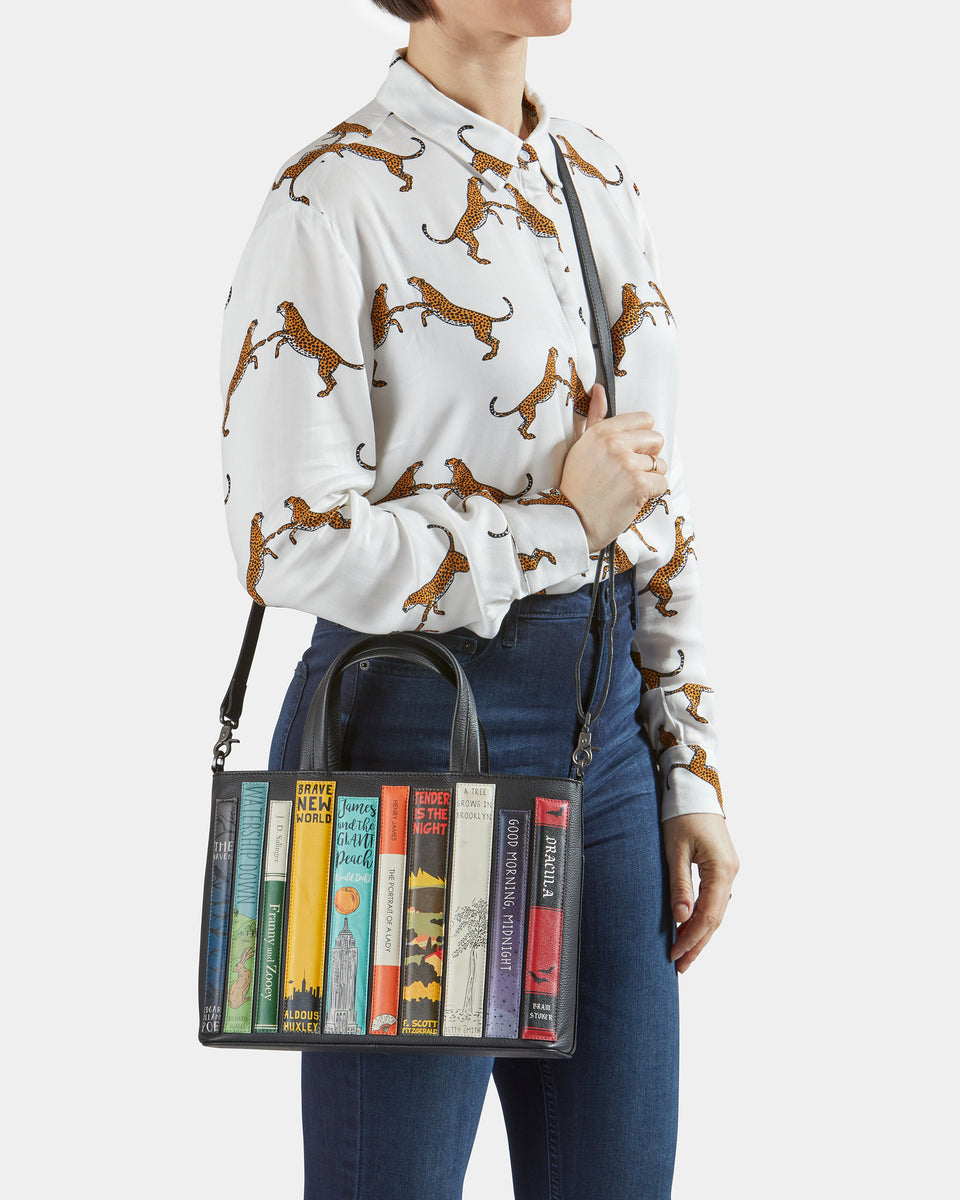 Bookworm Library Black Leather Grab Bag Handbag By Yoshi