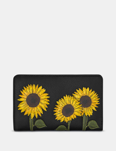 Sunflowers Black Leather Oxford Purse - Yoshi