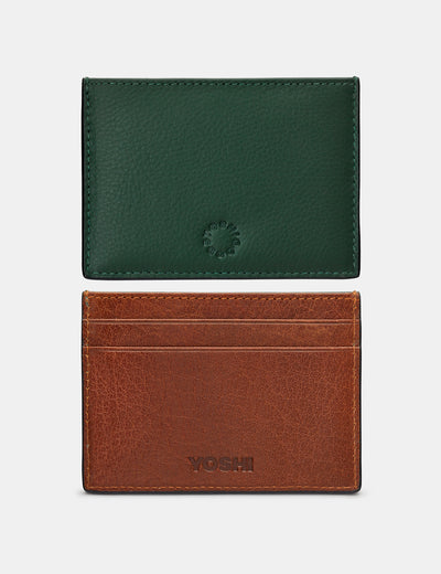 Racing Green And Brown Leather Academy Card Holder - Yoshi