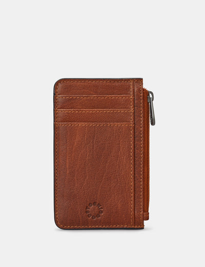 Zip Top Brown Leather Card Holder - Yoshi