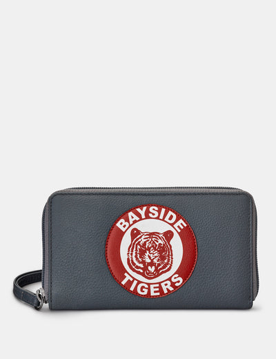 Bayside Tigers Grey Leather Zip Around Purse With Wrist Strap - Yoshi