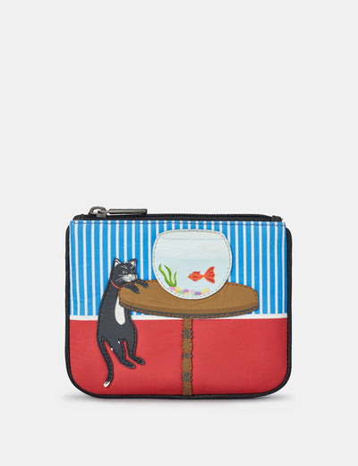 Cat And Fish Zip Top Leather Purse - Yoshi