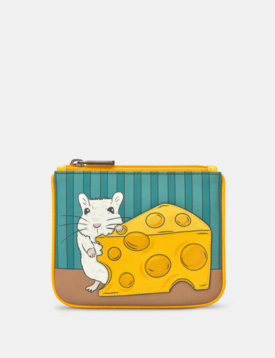 Mouse And Cheese Zip Top Leather Purse - Yoshi