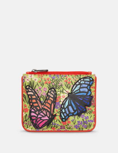 Beautiful Butterflies Zip Top Leather Purse - Yoshi