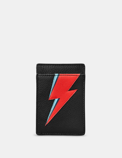 Lightning Bolt Black Leather Compact Card Holder - Yoshi