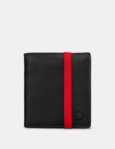 Two Fold Black Leather Coin Pocket Wallet With Elastic - Yoshi