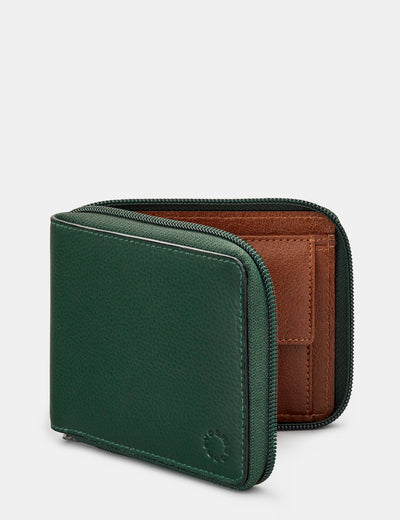 Zip Around Green And Brown Leather Wallet - Yoshi