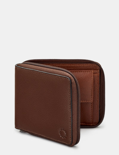Zip Around Brown And Tan Leather Wallet - Yoshi