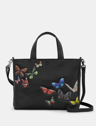 Amongst Butterflies Black Leather Multiway Grab Bag - Yoshi