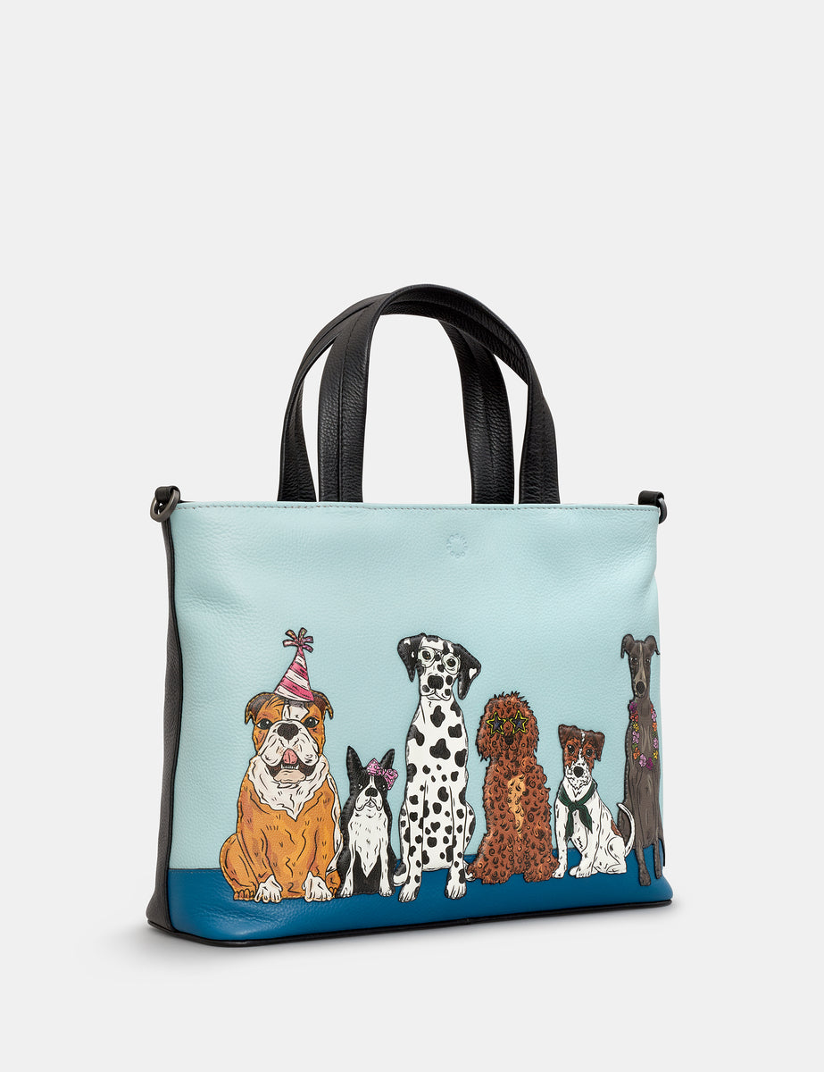 Party Dogs Black & Blue Leather Grab Bag | Handbag By Yoshi