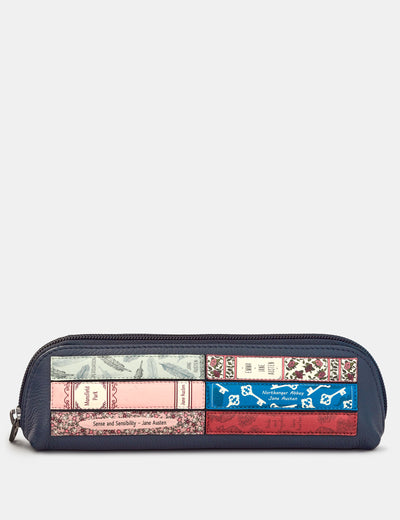 Jane Austen Bookworm Navy Leather Pencil Case - Yoshi