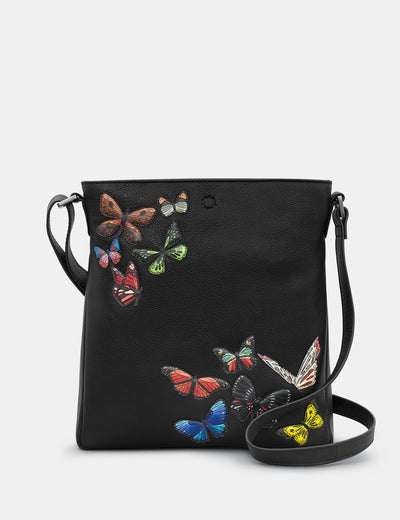 Amongst Butterflies Black Leather Bryant Cross Body Bag - Yoshi