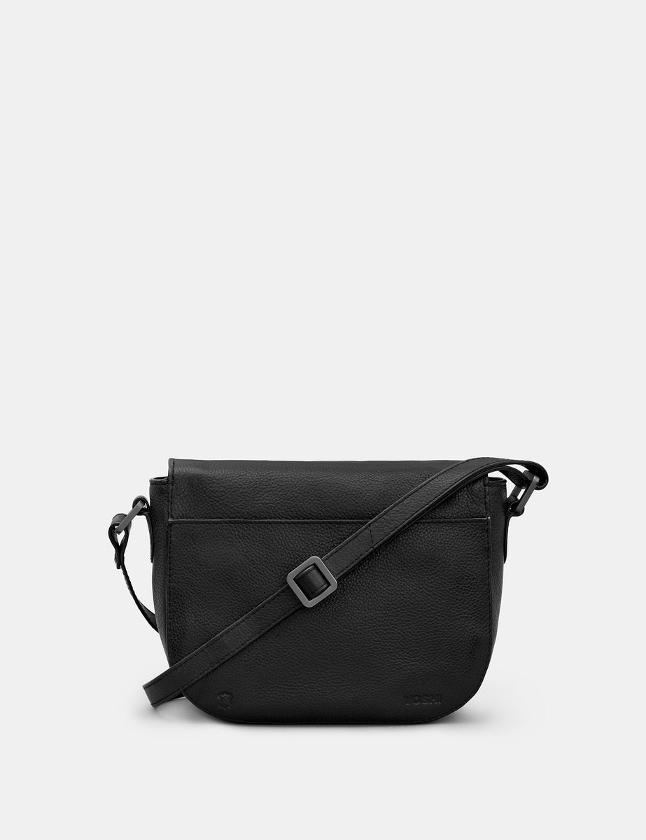 Clarendon Black Leather Flap Over Cross Body Bag Handbag for Women