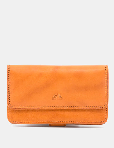 Tony Perotti Honey Italian Leather Flap Over Purse with Tab - Yoshi