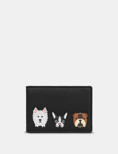 Trio of Dogs Black Leather Travel Pass Card Holder - Yoshi