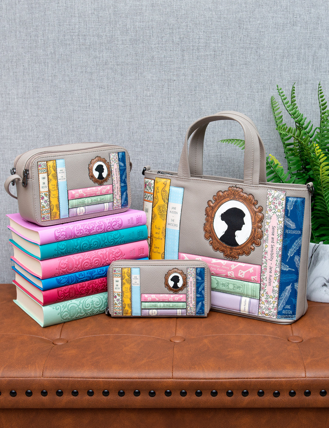 Jane Austen Bookworm Warm Grey Leather Ladies Grab Bag | Handbag Yoshi