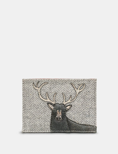 Stag Tweed & Brown Leather Card Holder - Yoshi