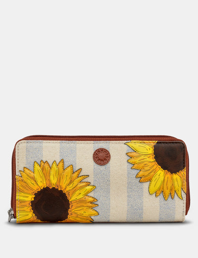 Sunflower Bloom Leather And Canvas Zip Round Purse - Yoshi