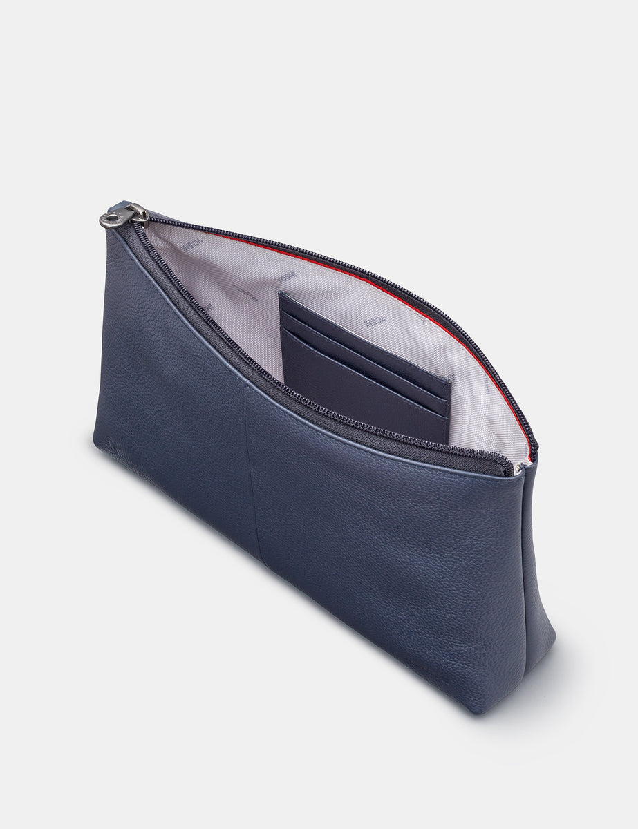 Kensington Navy Leather Clutch Bag Pouch By Yoshi