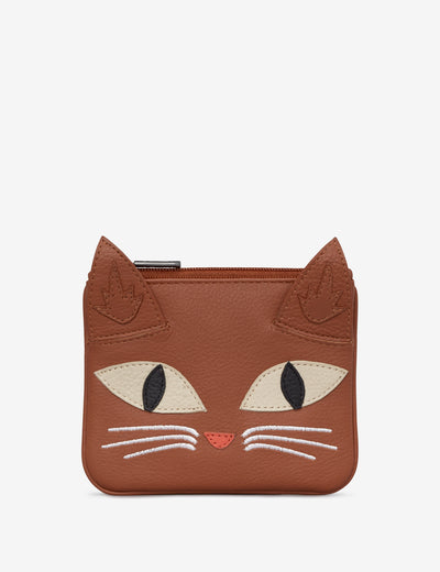 Marmalade The Cat Tan Leather Zip Top Purse - Yoshi