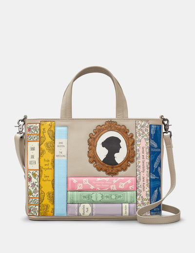 Jane Austen Bookworm Warm Grey Leather Multiway Grab Bag - Yoshi
