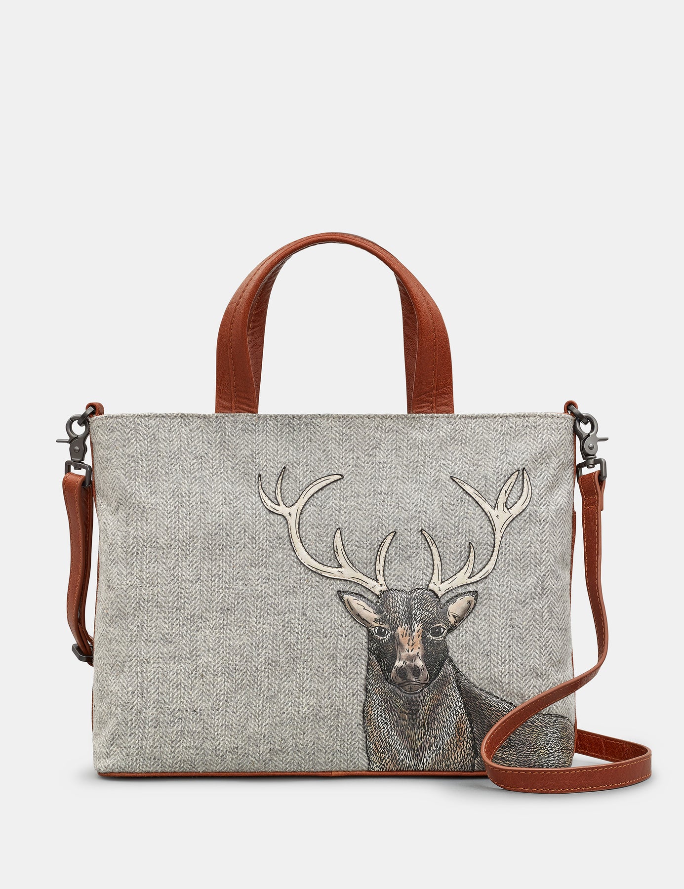 Deer-print leather shoulder bag with chain strap