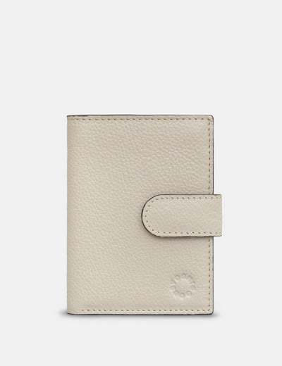 Warm Grey Leather Card Holder Wallet With Tab - Yoshi