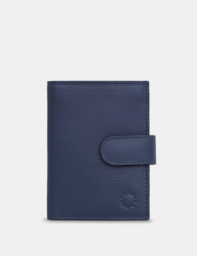 Navy Leather Card Holder Wallet With Tab - Yoshi