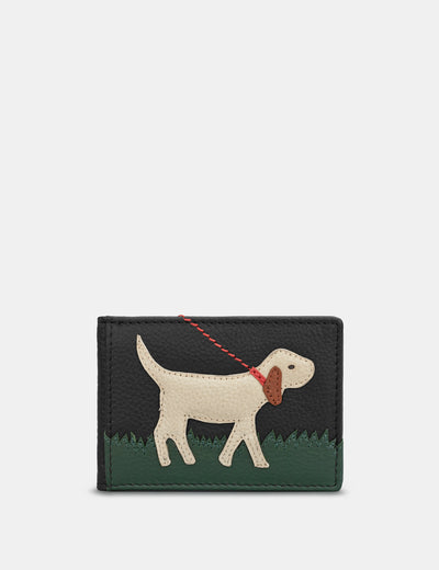Dog Walk Black Leather Travel Pass Card Holder - Yoshi