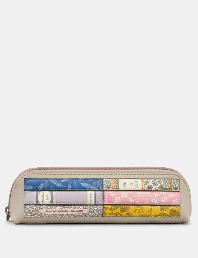 Jane Austen Bookworm Warm Grey Leather Pencil Case - Yoshi