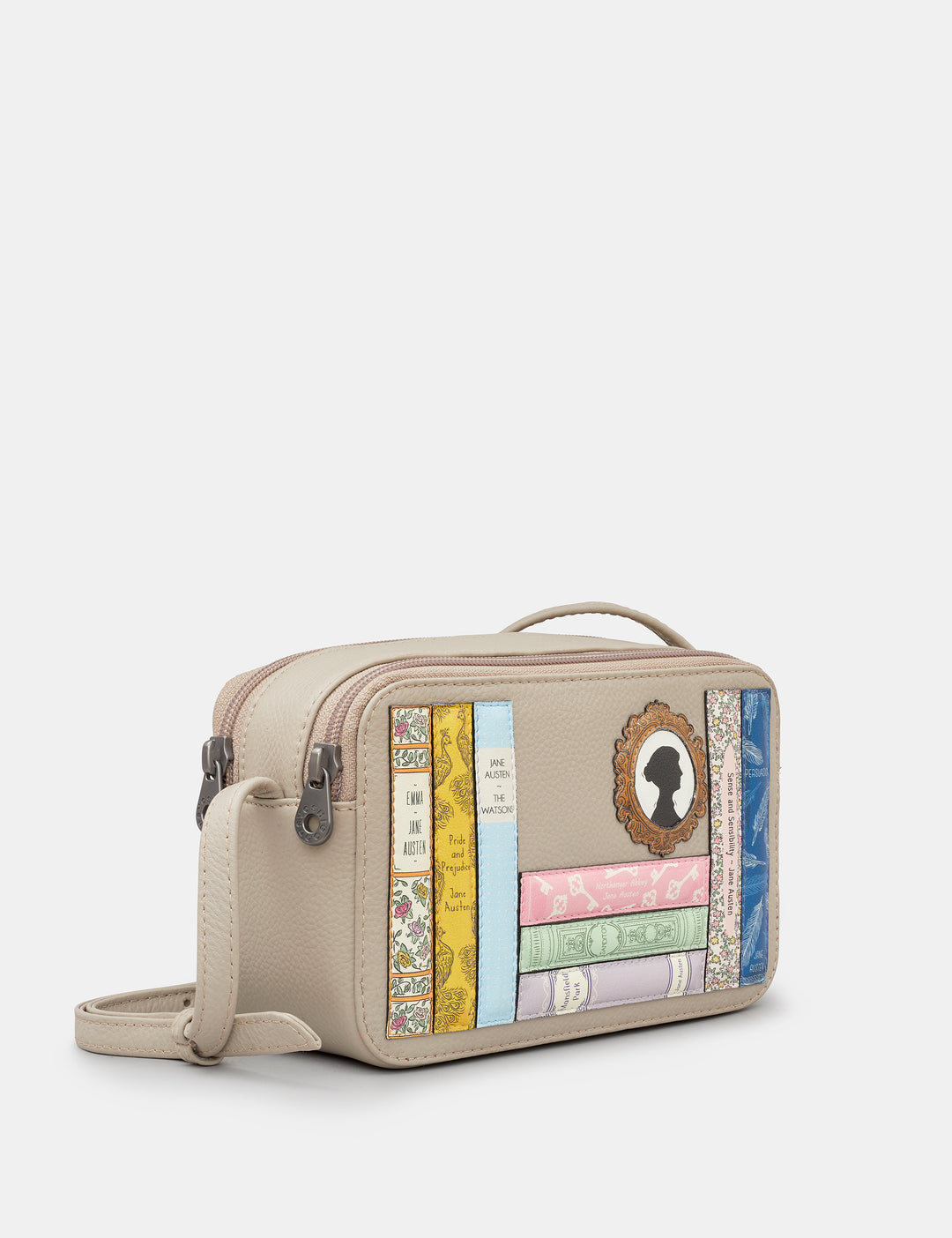 Jane Austen Bookworm Warm Grey Leather Porter Cross Body Bag