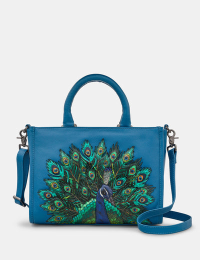 Peacock Plume Petrol Blue Leather Multiway Grab Bag - Yoshi