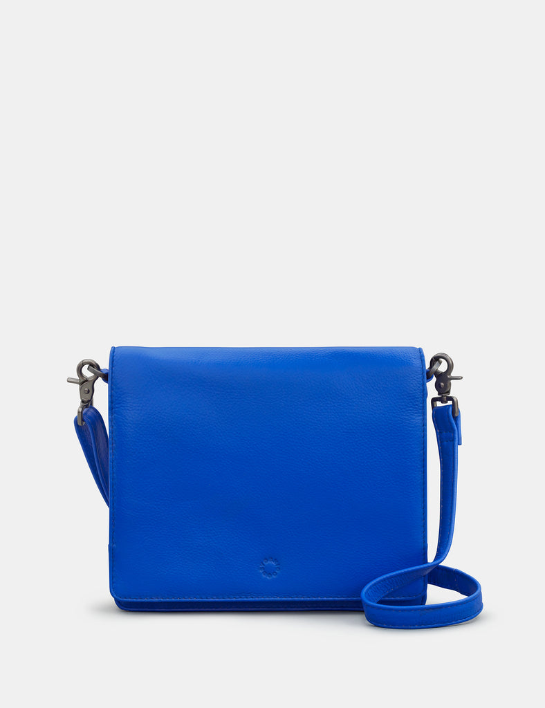 Stanton Blue Leather Flap Over Cross Body Bag for Women by Yoshi
