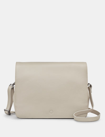 Bexley Warm Grey Leather Flap Over Bag - Yoshi