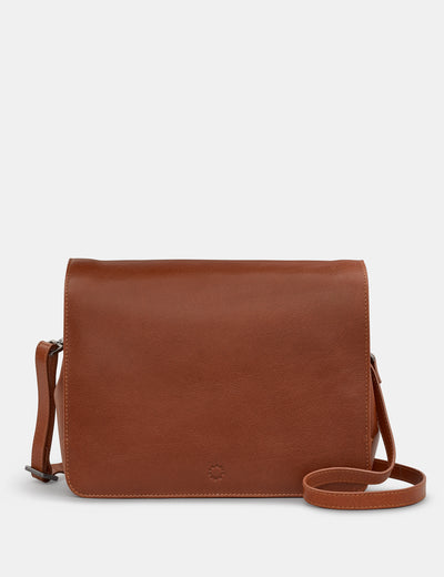 Bexley Brown Leather Flap Over Bag - Yoshi