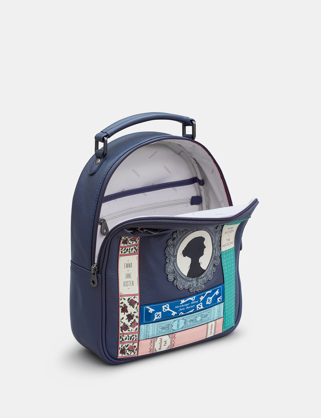 Jane Austen Bookworm Navy Leather Backpack By Yoshi
