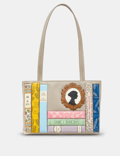Jane Austen Bookworm Warm Grey Leather Shoulder Bag - Yoshi