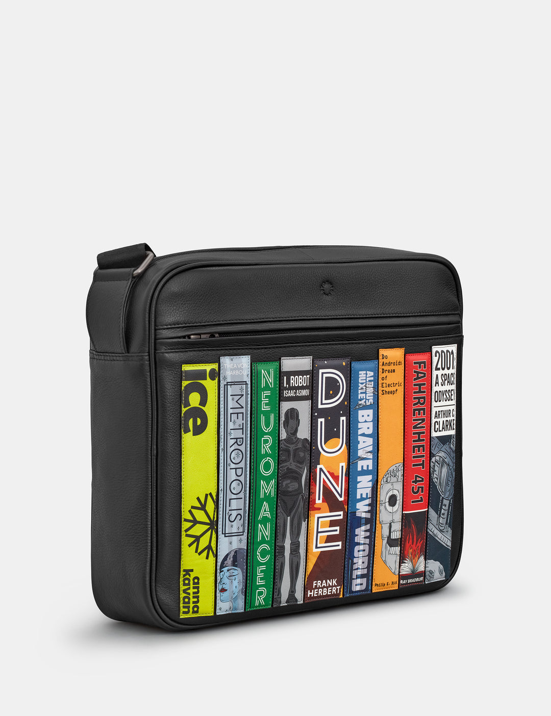 Sci-Fi Bookworm Leather Messenger Bag By Yoshi
