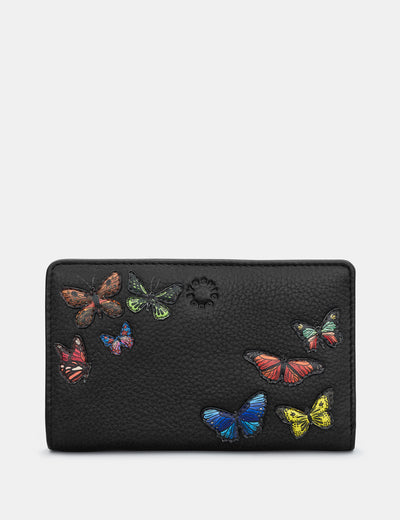 Amongst Butterflies Black Leather Oxford Purse - Yoshi