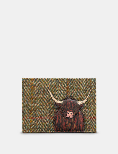 Highland Cow Harris Tweed & Brown Leather Card Holder - Yoshi