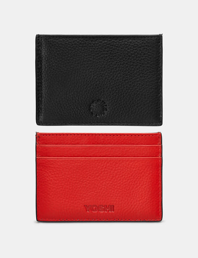 Black And Red Leather Academy Card Holder - Yoshi