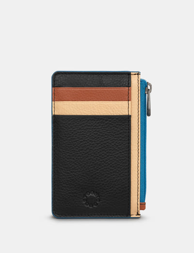 Rustic Colour Block Zip Top Leather Card Holder - Yoshi