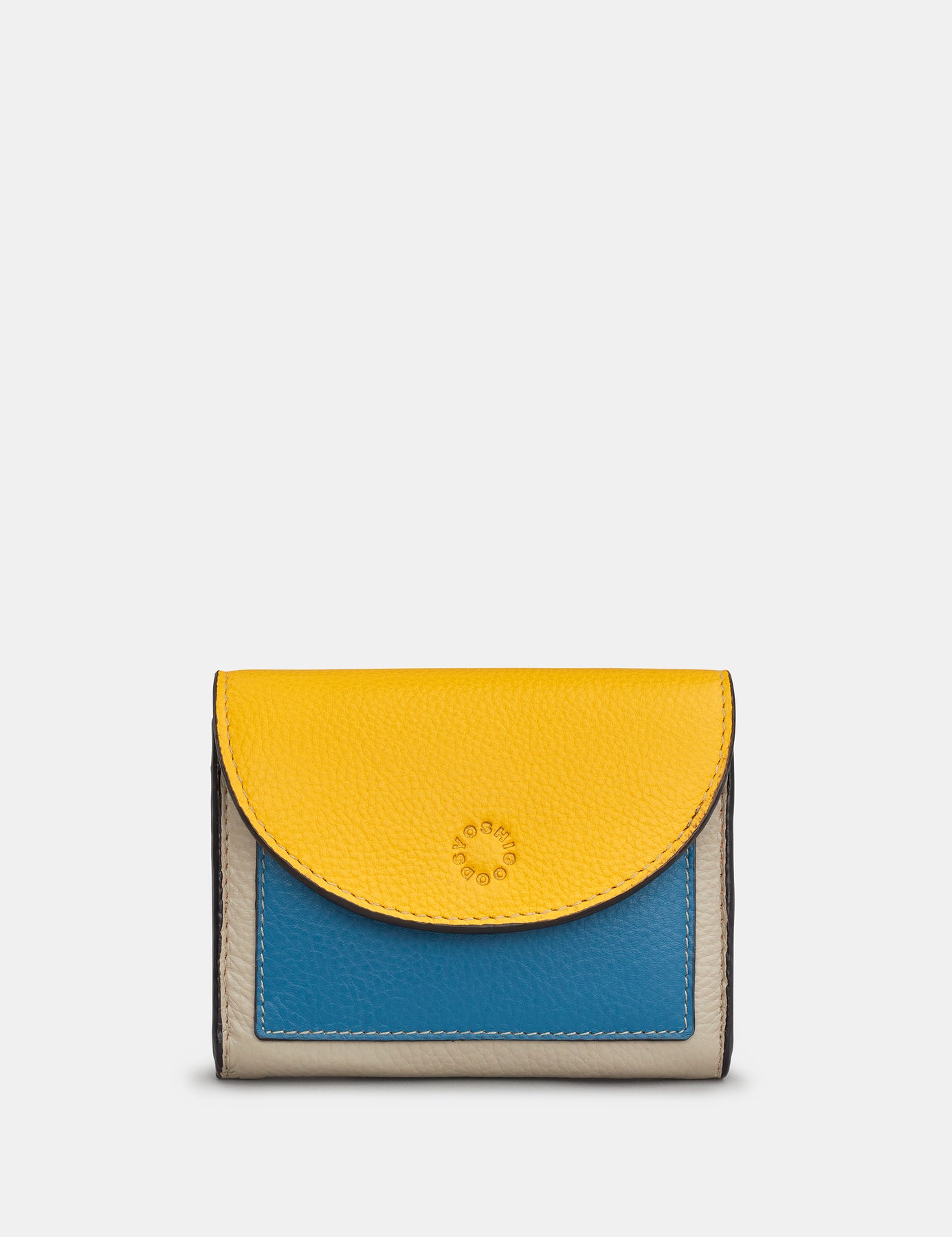 Blue jean shoulder zipper purse with a thin and elegant yellow leather cord  - Marina Porcini