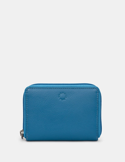 Petrol Blue Leather Lennox Zip Round Purse - Yoshi