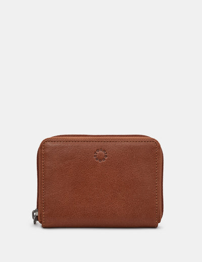 Brown Leather Lennox Zip Round Purse - Yoshi