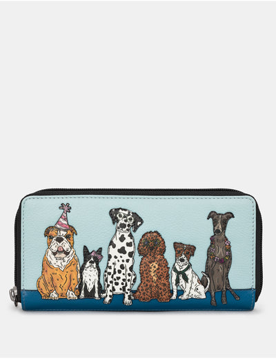 Party Dogs Zip Round Leather Purse - Yoshi