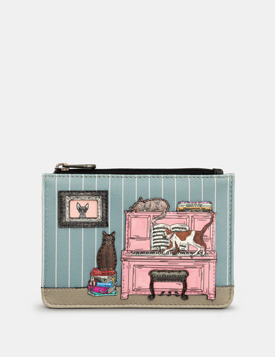 Piano Cats Leather Zip Top Purse - Yoshi