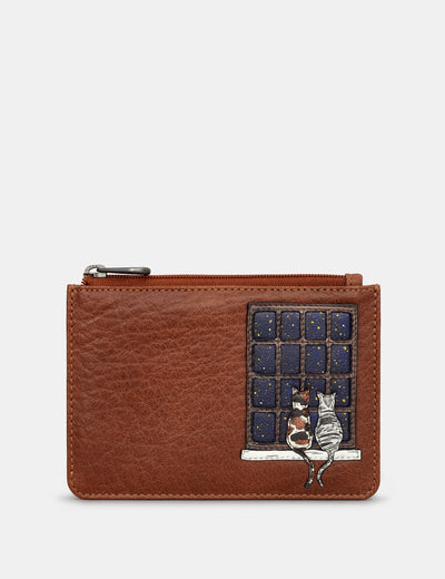 Midnight Cats Brown Leather Franklin Purse - Yoshi
